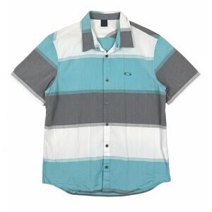 Oakley Mens XXL Y2K‎ Coastal Vacation Outdoors Colorblock Striped Button Shirt